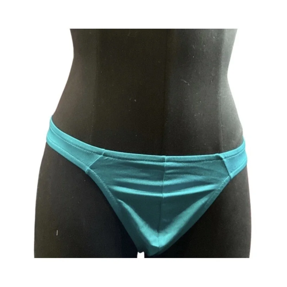 Mens Vintage 1980s Satin Jockstrap Thong Blue Shiny Dancer Stripper Small 55B
